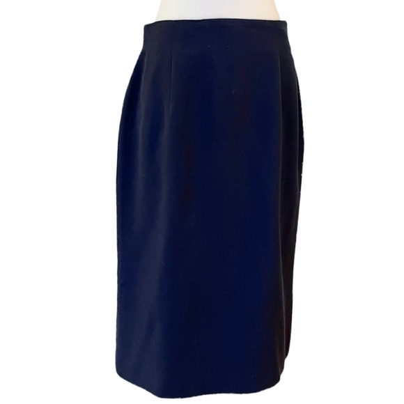 VINTAGE CHRISTIAN DIOR Pencil Skirt Navy Wool Pleats Back Lined Zipper USA 10 - Picture 1 of 10